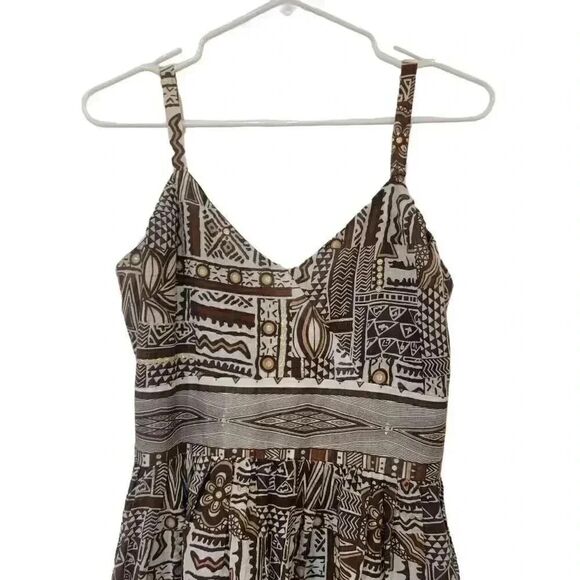 Dressbarn Women's Dark Brown & White Cotton African Print Sleeveless Lined Sundr - Picture 2 of 12